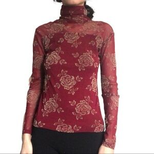 Sparkly Long-sleeve Mesh Rose top